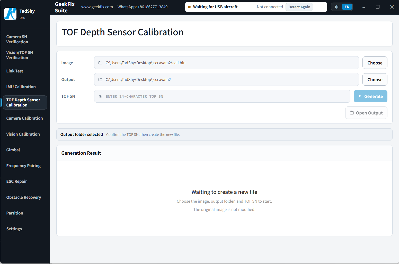 TOF Depth Sensor Calibration page